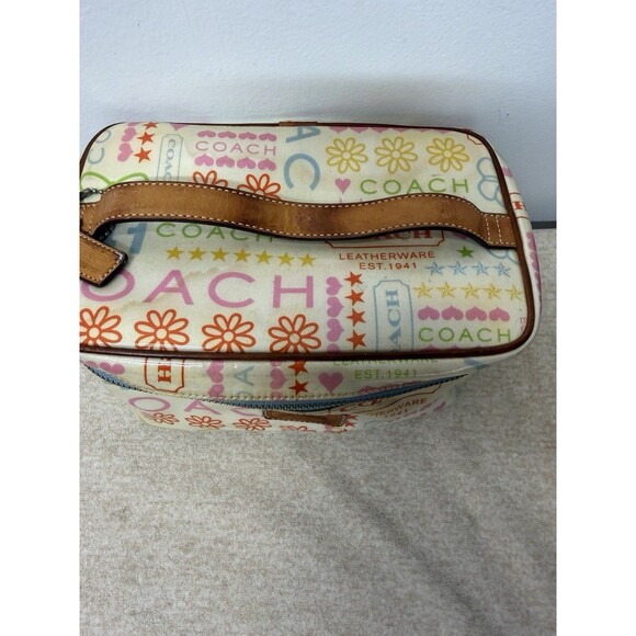 Y2K COACH MULTICOLOR RAINBOW LAMINATED BANDANA BLUE TOP HANDLE POUCH BAG PURSE - Picture 9 of 12